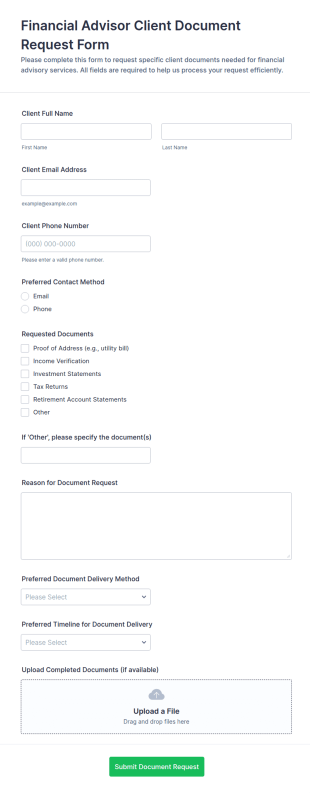 Financial Advisor Client Document Request Form Template