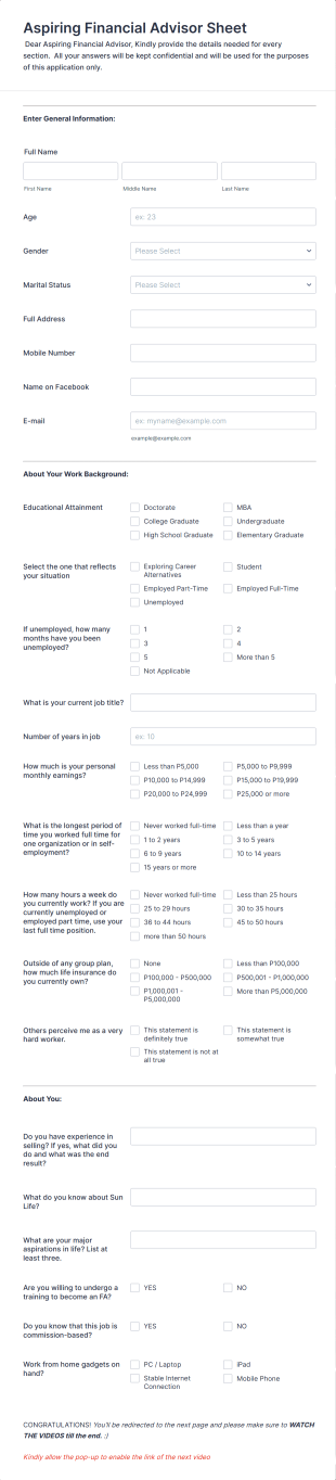 Financial Advisor Form Template