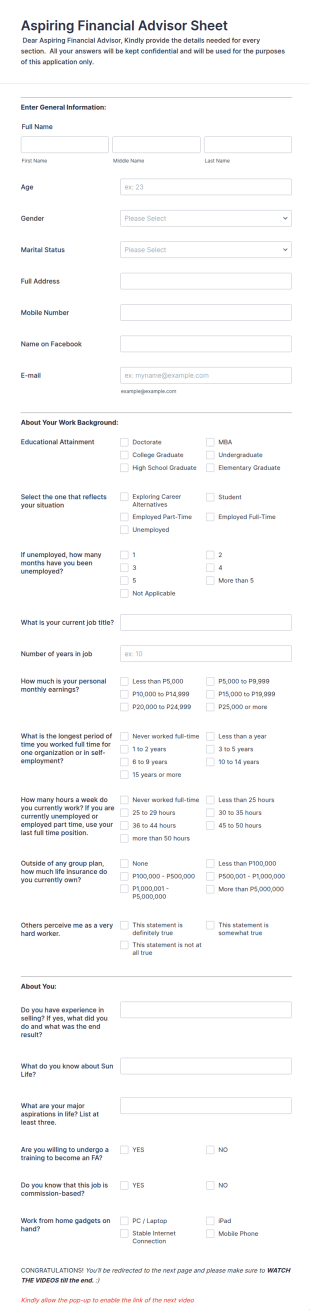 Financial Advisor Form Template