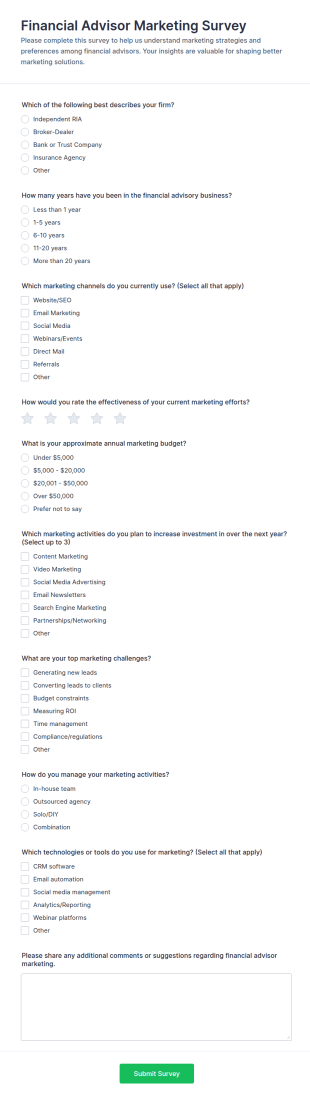 Financial Advisor Marketing Survey Form Template