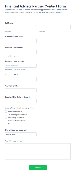 Financial Advisor Partner Contact Form Template