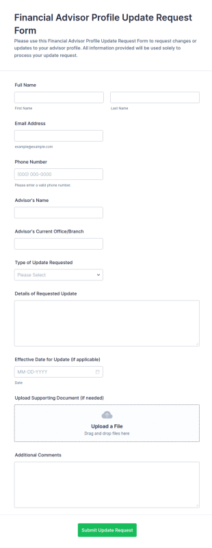 Financial Advisor Profile Update Request Form Template