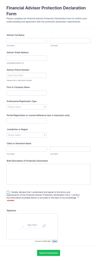 Financial Advisor Protection Declaration Form Template