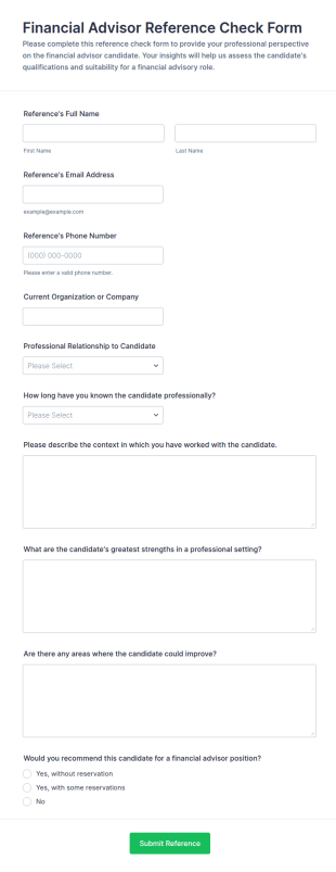 Financial Advisor Reference Check Form Template