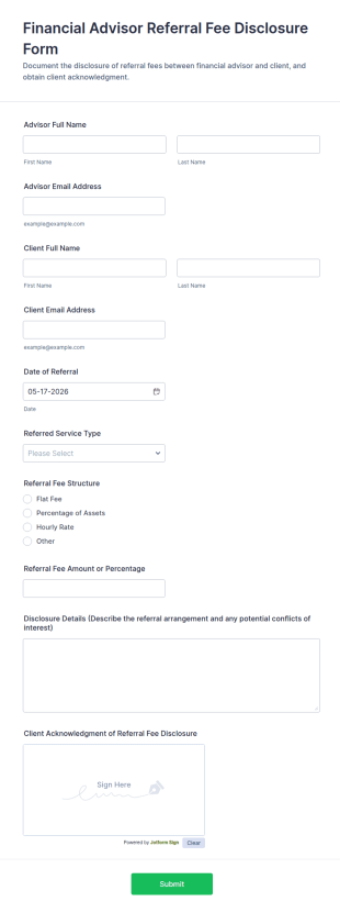 Financial Advisor Referral Fee Disclosure Form Template
