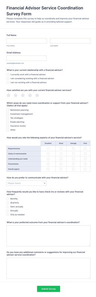 Financial Advisor Service Coordination Survey Form Template