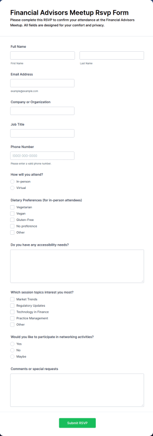 Financial Advisors Meetup RSVP Form Template