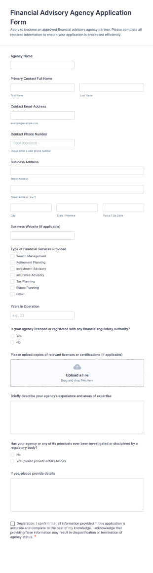 Financial Advisory Agency Application Form Template