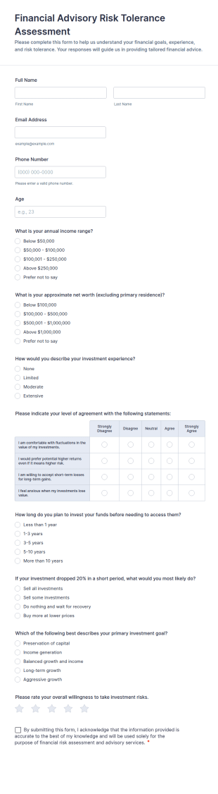 Financial Advisory Risk Tolerance Assessment Form Template