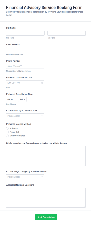Financial Advisory Service Booking Form Template
