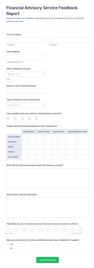 Financial Advisory Service Feedback Report Form Template
