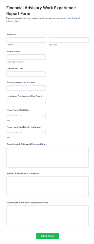 Financial Advisory Work Experience Report Form Template