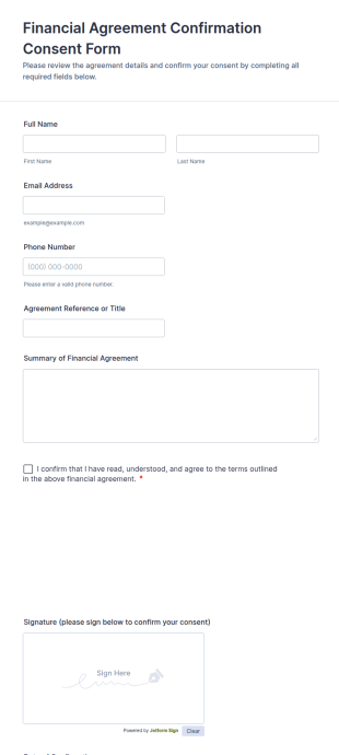 Financial Agreement Confirmation Consent Form Template