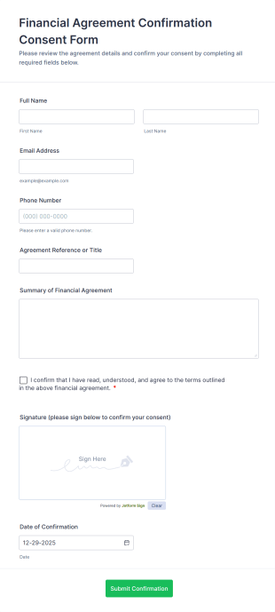 Financial Agreement Confirmation Consent Form Template