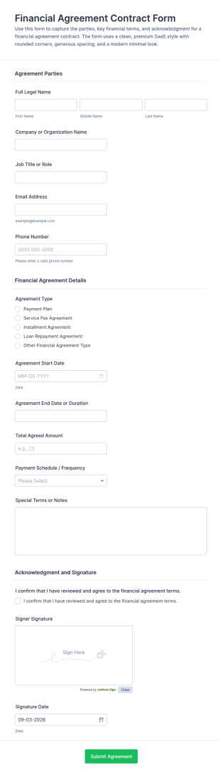 Financial Agreement Contract Form Template