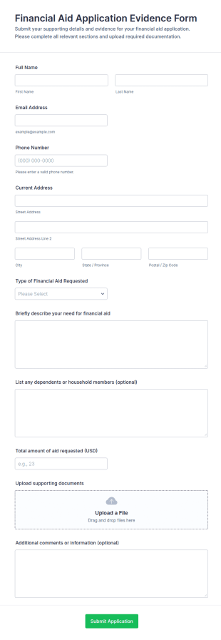 Financial Aid Application Evidence Form Template