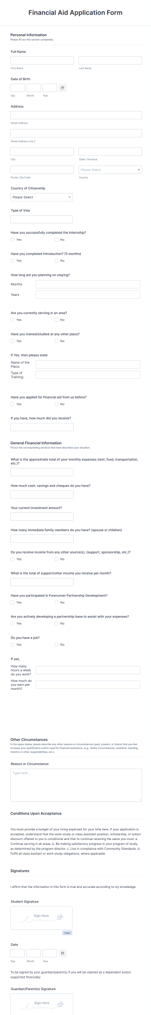Financial Aid Application Form Template