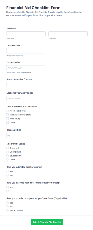 Financial Aid Checklist Form Template