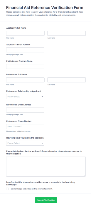 Financial Aid Reference Verification Form Template
