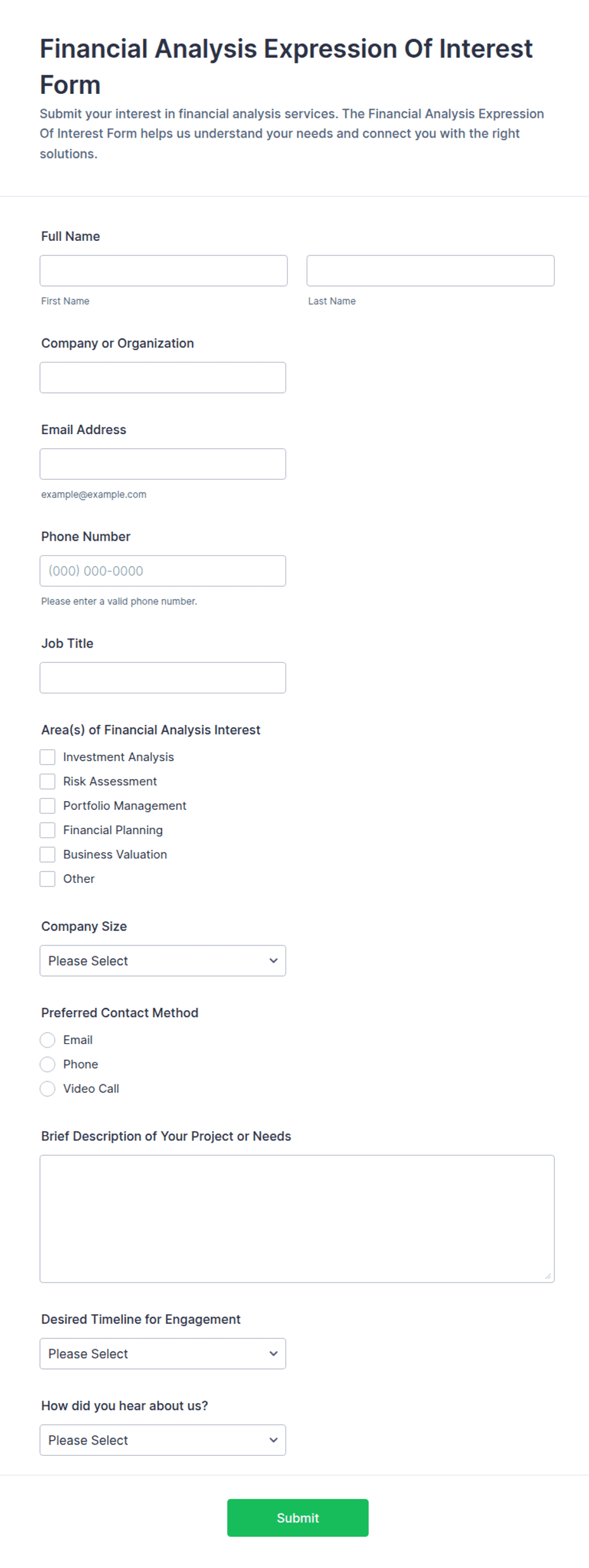 Financial Analysis Expression of Interest Form Template | Jotform