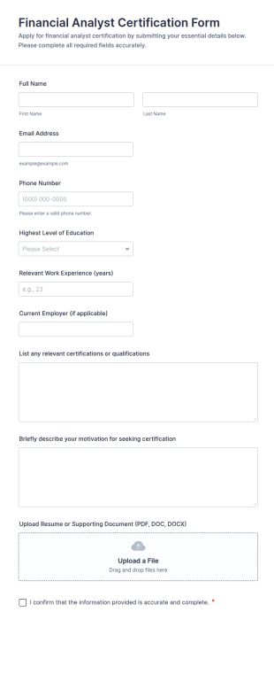 Financial Analyst Certification Form Template