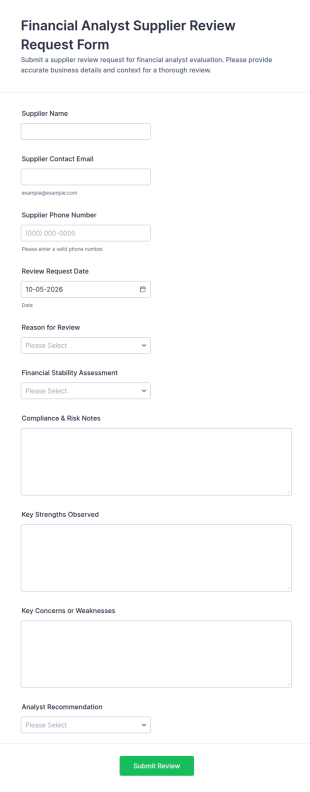 Financial Analyst Supplier Review Request Form Template