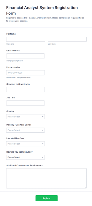Financial Analyst System Registration Form Template