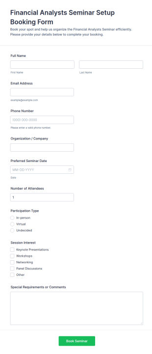 Financial Analysts Seminar Setup Booking Form Template