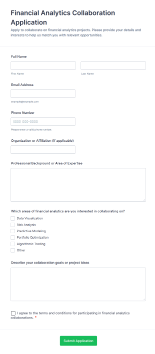 Financial Analytics Collaboration Application Form Template