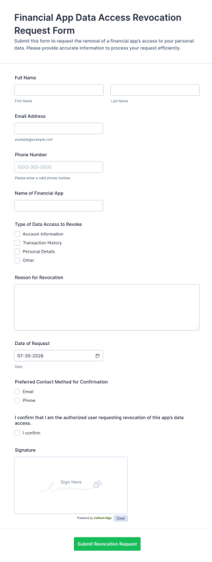 Financial App Data Access Revocation Request Form Template