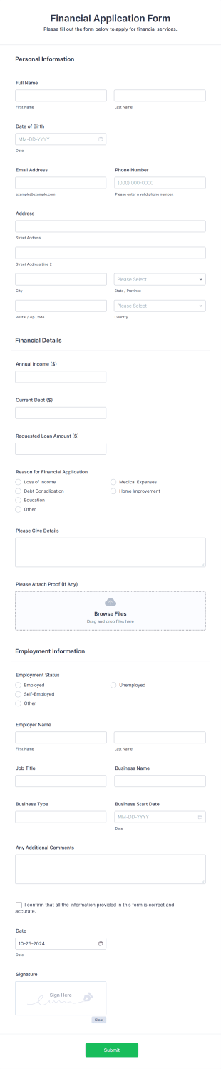 Financial Application Form Template