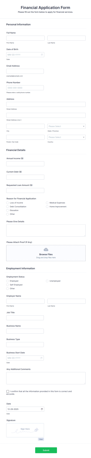 Financial Application Form Template