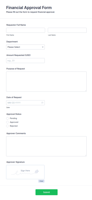 Financial Approval Form Template