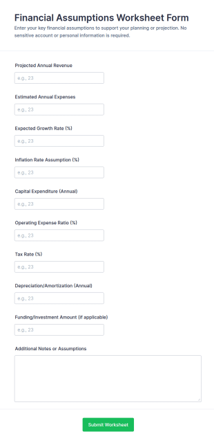 Financial Assumptions Worksheet Form Template