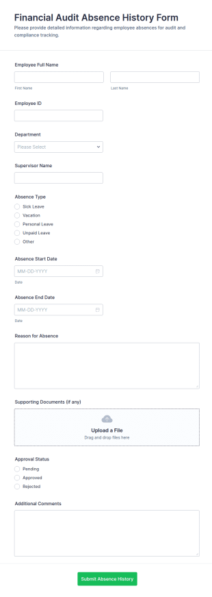 Financial Audit Absence History Form Template