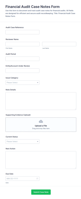 Financial Audit Case Notes Form Template