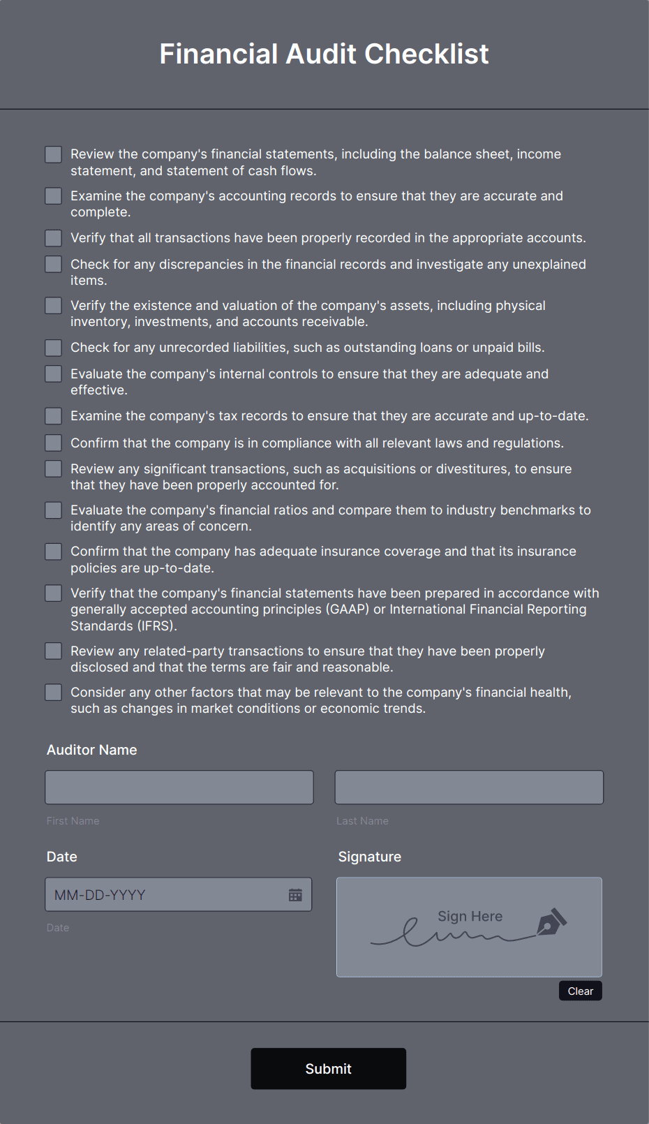 Financial Audit Checklist Form Template | Jotform