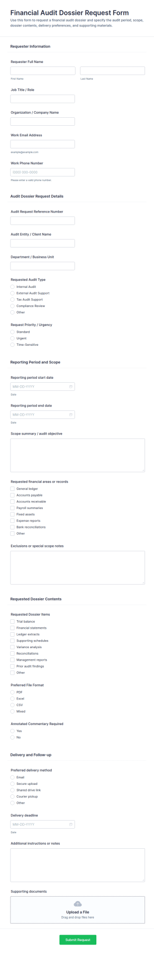 Financial Audit Dossier Request Form Template