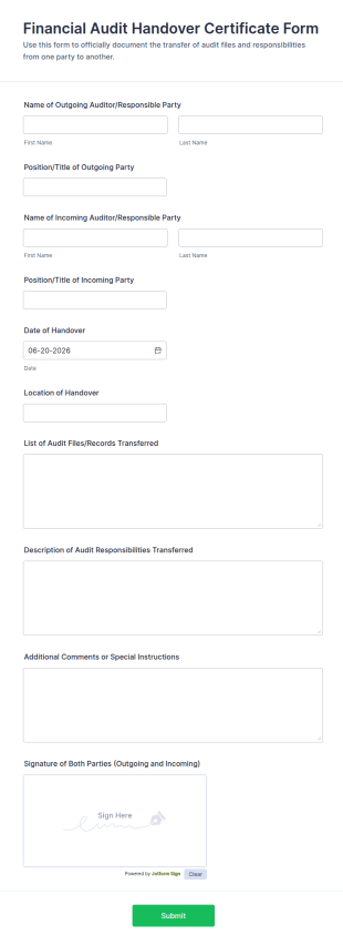 Financial Audit Handover Certificate Form Template