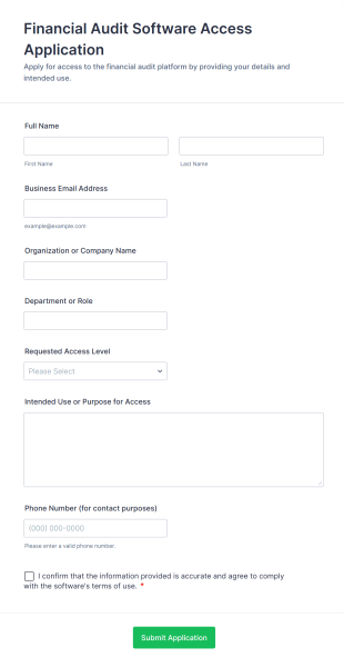 Financial Audit Software Access Application Form Template