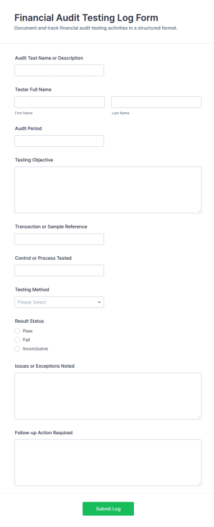 Financial Audit Testing Log Form Template