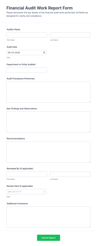 Financial Audit Work Report Form Template