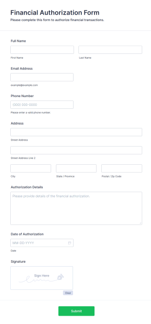 Financial Authorization Form Template