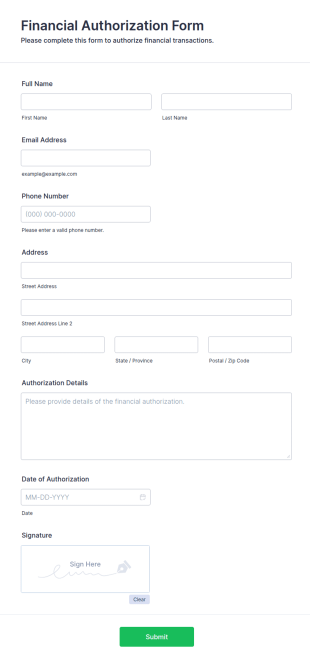 Financial Authorization Form Template