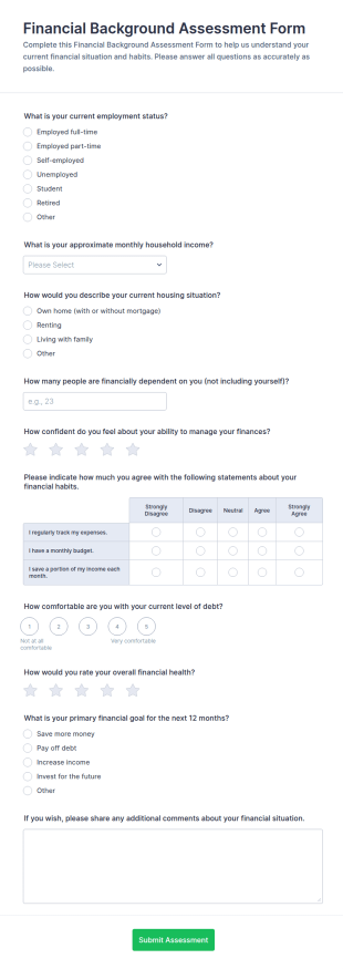 Financial Background Assessment Form Template