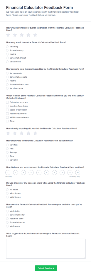 Financial Calculator Feedback Form Template
