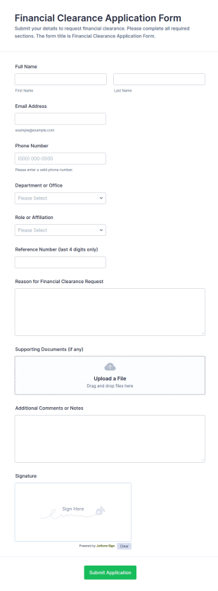 Financial Clearance Application Form Template