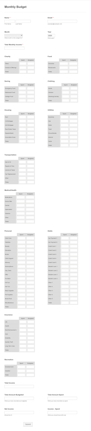 Financial Coaching Intake Form Template