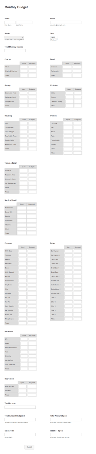Financial Coaching Intake Form Template