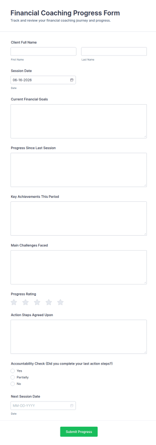 Financial Coaching Progress Form Template